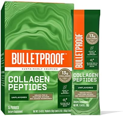 Bulletproof Unflavored Collagen Peptide Powder Packets, Pack of 15, Grass-Fed Collagen Peptides and Amino Acids for Healthy Skin, Bones and Joints