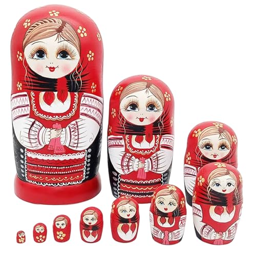 Grsrkep Poupées gigognes 10 pièces empilables en Bois coloré Amusant poupées Russes pour Enfants Adultes Anniversaire Vacances de noël