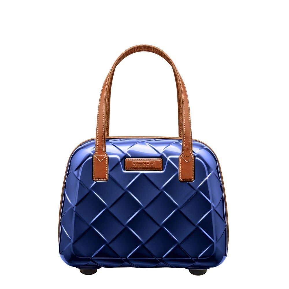 STRATIC Leather & More Hartschalen-Kosmetikkoffer Beautycase Handgepäck, Echtleder-Adressanhänger, TSA-Zahlenschloss, Blue