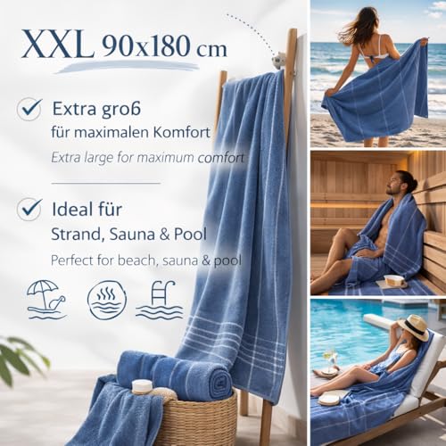 Betz Badetuch XXL Lines 90x180 cm – 100% Baumwolle, weich & saugstark – Strandtuch groß für Urlaub, Pool, Sauna & Outdoor – modernes Streifendesign Farbe blau