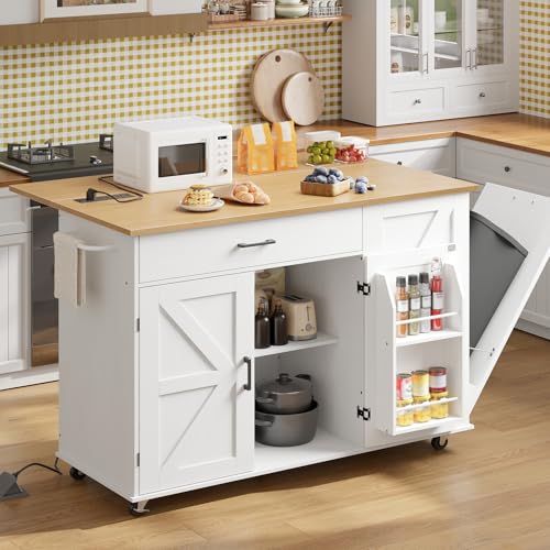 HOOBRO Kitchen Island with Storage, Rolling Kitchen Island with Trash