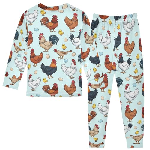 Pajama Sets Long Sleeve Chicken Eggs and Chicks Soft Comfy Sleepwear 2 Piece PJS 3-8T3