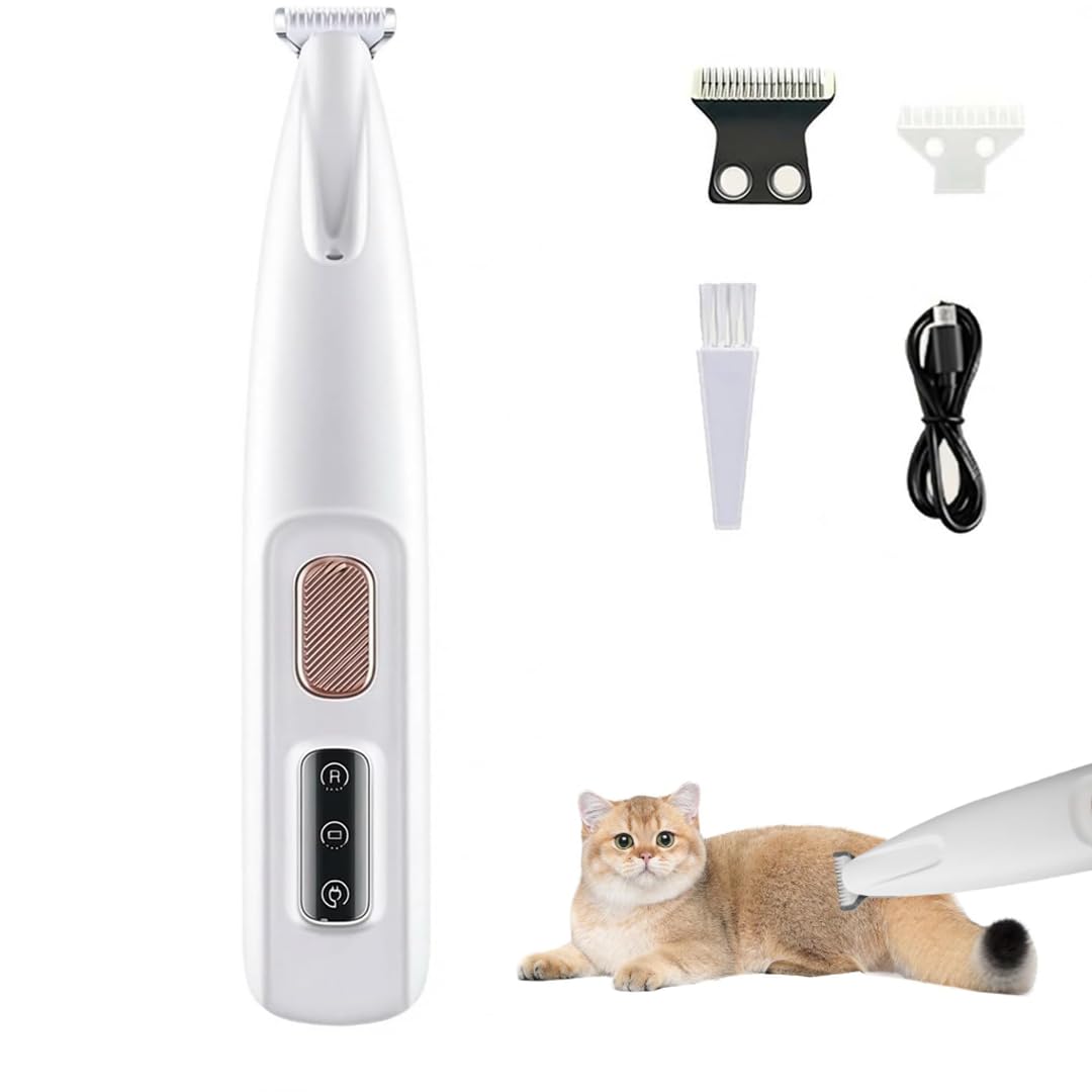 Patounet - Tondeusede Precision pour Chat, de précision, faible bruit, lames douces sûres hypoallergéniques, rechargeable USB, avec éclairage LED