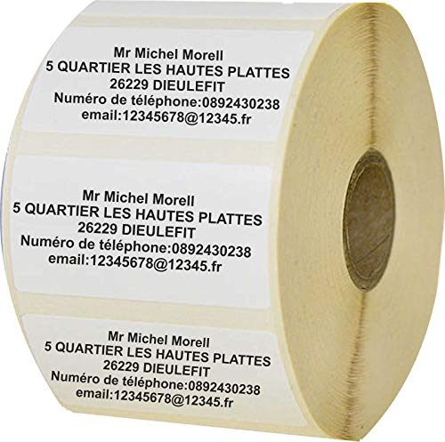 JINTORA® Nom autocollants - étiquettes d'adresse - 40x22 mm - 100 pièce - blanc imprimé avec du noir - papier adhésif - Stickers Personnalisés