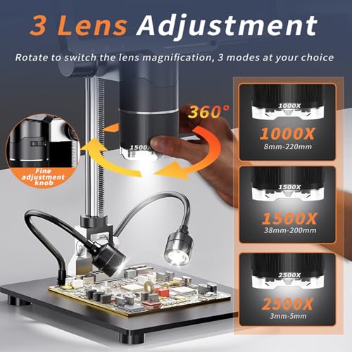Microscope numérique 1080p 2500X avec grand écran réglable de 10,1 pouces - 7