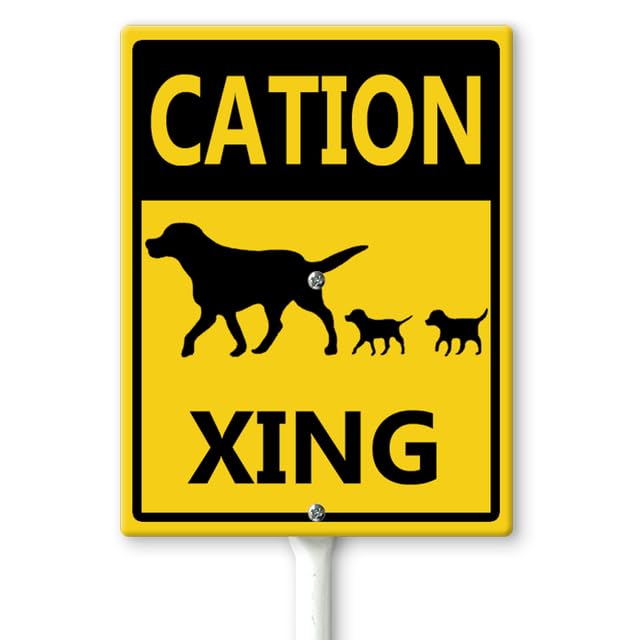 Horienteeon Caution Dog Xing Yard Sign with Stakes 17.5×22cm, Sturdy Aluminum Lawn Signs Rust Free,Slow Down Signs, Protected Neighborhood Street Caution Yard Signs