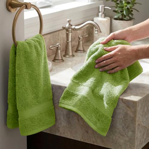 Image of MYTRIDENT Hand Towel | Urban Comfort | Quick Drying | Travel Friendly | for Men /Women | 2 Pc Hand Towel (40 cm x 60 cm) | 100% Cotton 450 GSM - Olive