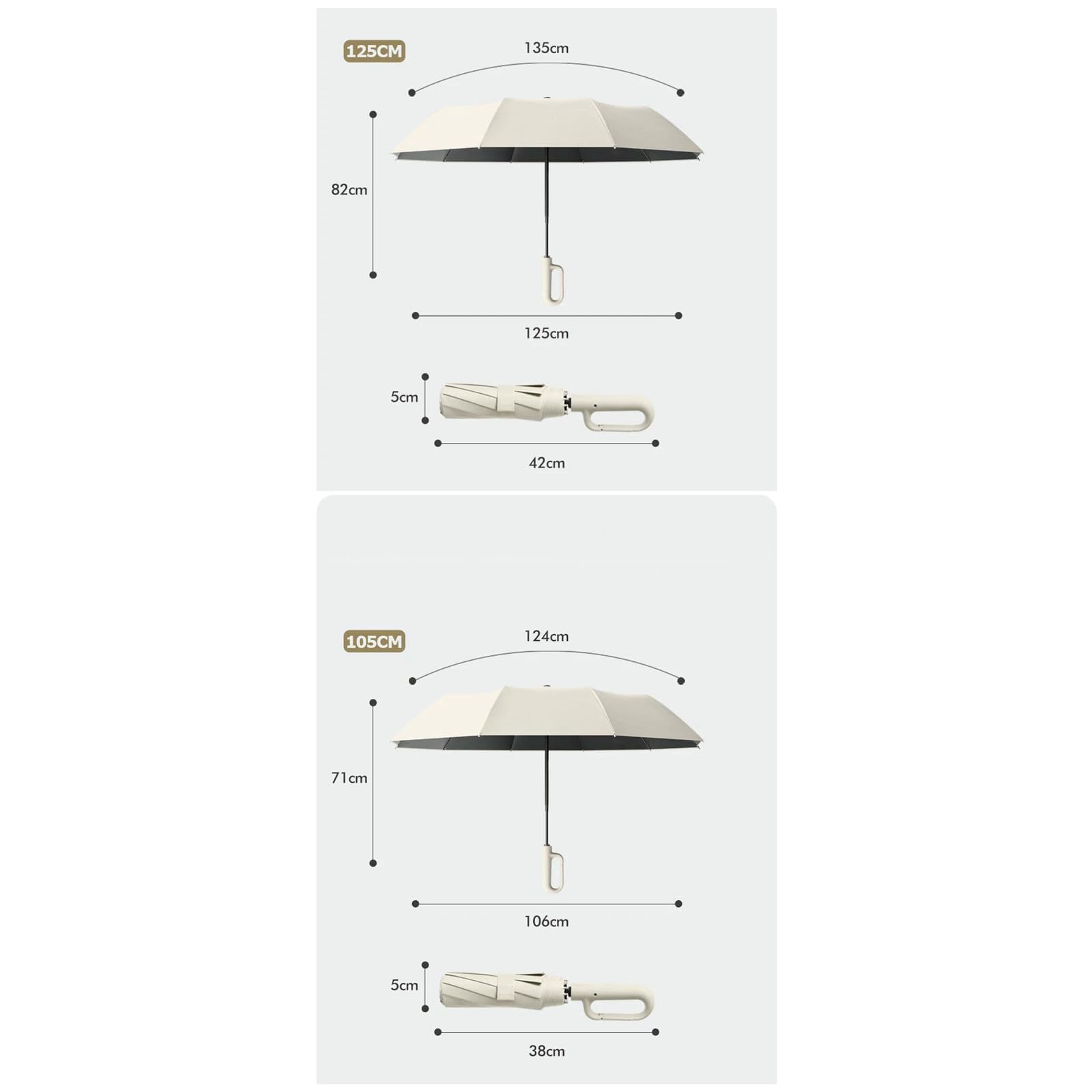 Ombrello Grande A Piegatura Inversa Antivento - Strisce Automatiche Aperte E Vicine, Riflettenti, Protezione Up50+ UV, Rain & Sun Parasol-125 Cm Nero