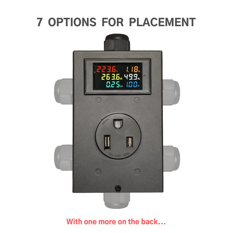 6-50 Outlet Meter Box Installation Kit Assembly Required for Custom Application w/Box, Recepticle, LCD Meter, Screws, Cable Gland 110-240v Ampmeter, Voltmeter, Monitor Energy Usage