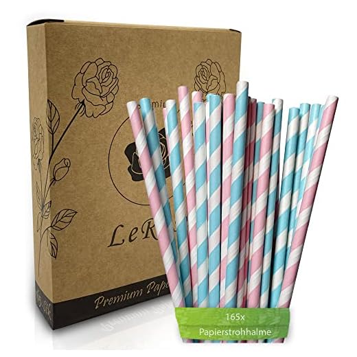Premium papperssugrör | engångssugrör 100 % hållbara papperssugrör | 3 lager lindade stabila och robusta | sugrör papper 6 mm x 197 mm (165 stycken, rosa/blå)
