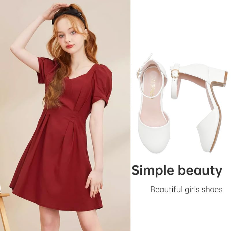 LAURMOSA Chaussures de princesse à talons hauts pour fille - Chaussures de fête pour adolescentes - Escarpins avec lanières - Sandales pour fille - Pour Noël, anniversaire