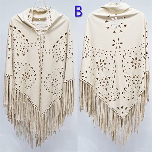 Niiyyjj Ladies Suede Open Poncho Shawl Wrap With Laser Cut Patterns And Statement Fringing Tassel3