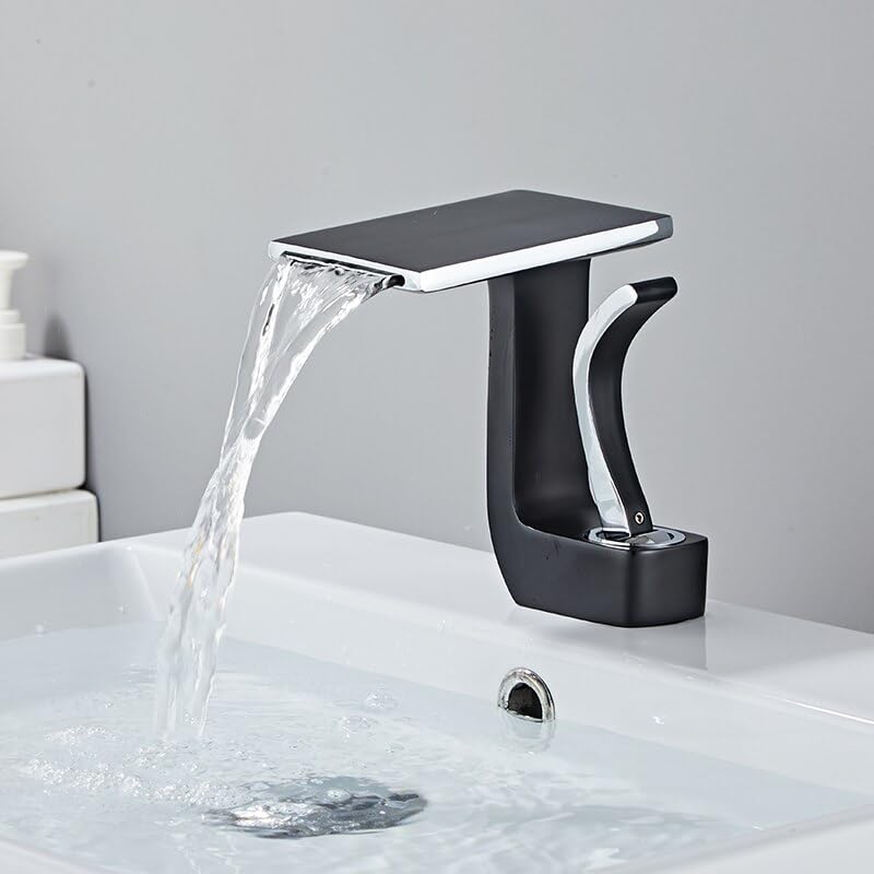 Robinet d'évier eau chaude et froide cascade pour toilettes modernes noire