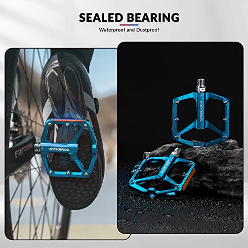 ROCKBROS Pedals Bicycle Pedals with Reflectors, Flat Bike Pedals Made of Aluminum Alloy, Anti-Slip - Image 4