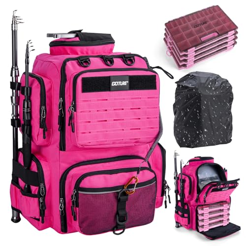 Goture Fishing Tackle Backpack with 4 3600 Tackle Boxes,2 Rod Holders