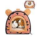 Pantula Guinea Pig Bed House - Cave Cozy Large Hamster Small Animal Beds Hideout with Removable Pad for Hamster Rabbit Hedgehog Chinchilla Bearded Dragon and Ferret (Pink Leopard)