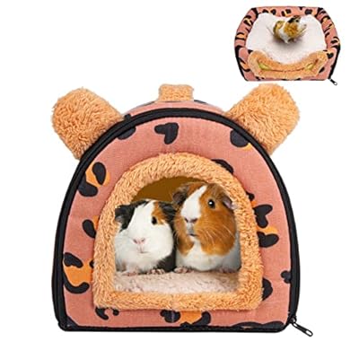 Pantula Guinea Pig Bed House - Cave Cozy Large Hamster Small Animal Beds Hideout with Removable Pad for Hamster Rabbit Hedgehog Chinchilla Bearded Dragon and Ferret (Pink Leopard)