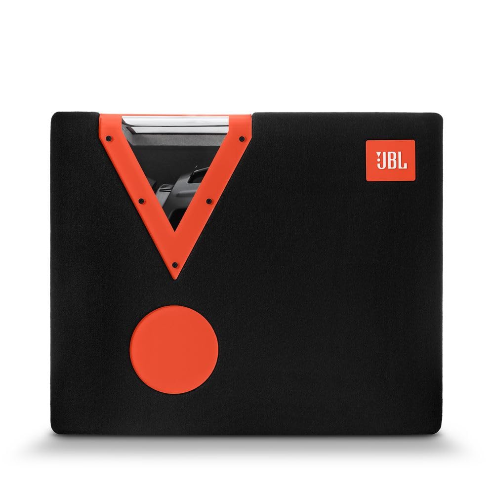 JBL CSX-1400BP caja Subwoofer de automóvil con filtro de paso de banda de 12 pulgadas (300 mm) con ventana acrílica, colores negro y naranja