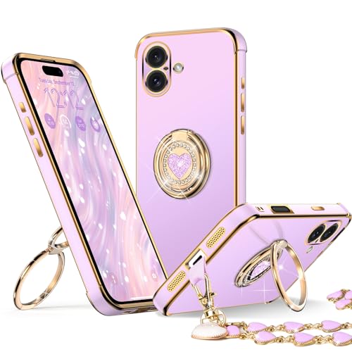 Coque iPhone 2024 motif cœur étui de téléphone de luxe violet pour femmes et filles