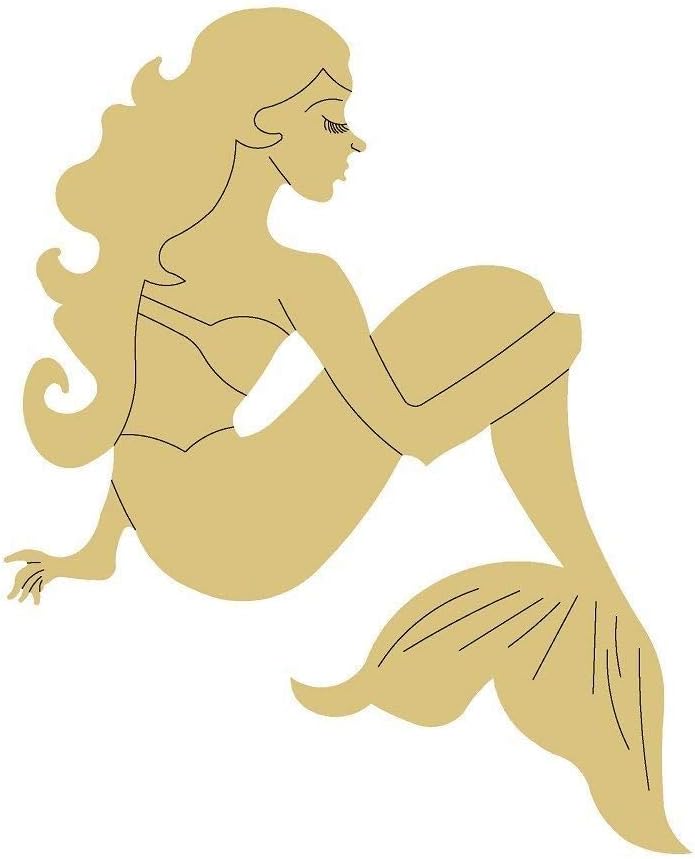 Mermaid Design by Lines Cutout Unfinished Wood Ocean Nautical Sea Beach Creature MDF Shape Canvas Style 8 Art 1 (24")
