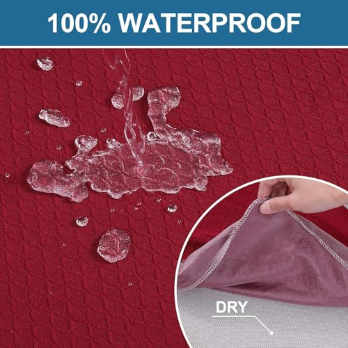 Image of Smiry Waterproof Seat Covers for Dining Room Chairs, No Rear Covers | Stretch Jacquard Removable Washable Chair Seat Slipcovers Protector, Set of 2, Wine Red