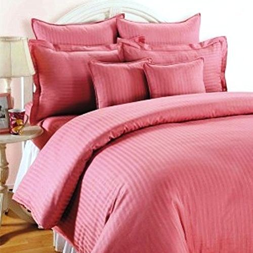 Set of 3 Single Size Bedsheet with 3 Pillow Covers - 54 x 90 inch, 300 TC 100% Cotton Satin Plain Premium Platinum Superior Elegant Solid Stripes Pure Cotton, Bedsheet for Home, Regular Use, Hotel Use-Pink-image-40