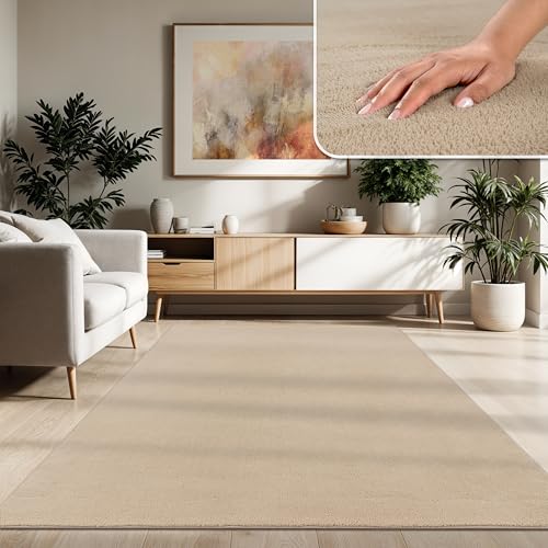 Paco Home Alfombra Moderna y Suave para Salón a Pelo Corto Lavable Fluffy Uni Efecto Piel Intemporal Elegante Antideslizante Fácil de Limpiar, tamaño:200x280 cm, Color:Beige 2