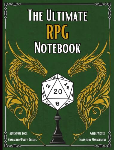 The Ultimate RPG Notebook: 250-pages with Character and Party details, Map grids (Lined, Dot and Hex), Inventory management, Quest logs with Locations ... for D&D 5e, Pathfinder & any RPG Campaign