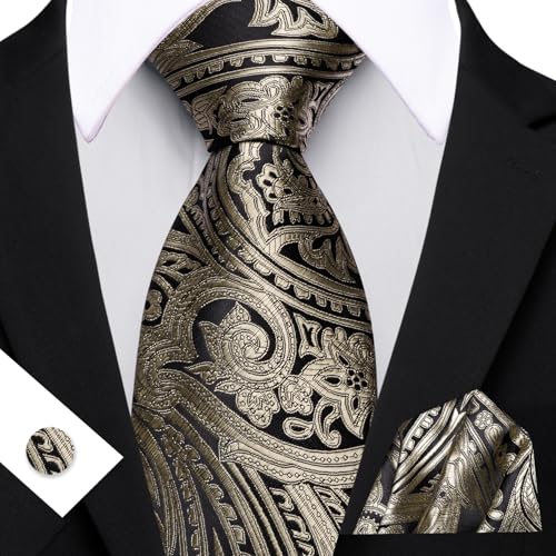 Image of Barry.Wang Men Tie Set Paisley Silk Necktie Pocket Square Cufflinks Formal Wedding Business Party
