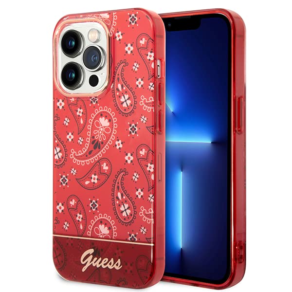 Guess GUHCP14XHGBNHR Coque de Protection Rigide pour iPhone 14 Pro Max 6,7" Rouge/Rouge