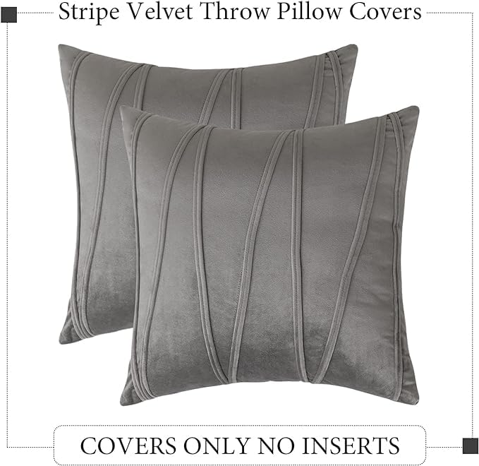 Image of Amazon Brand - Umi Decorative Striped Throw Pillow Covers 22 X 22 Inch,Soft Solid Velvet Pillow Covers Cushion Case with Zigzag Pattern for Sofa Bedroom 55 X 55 Cm (Pack of 2) Grey