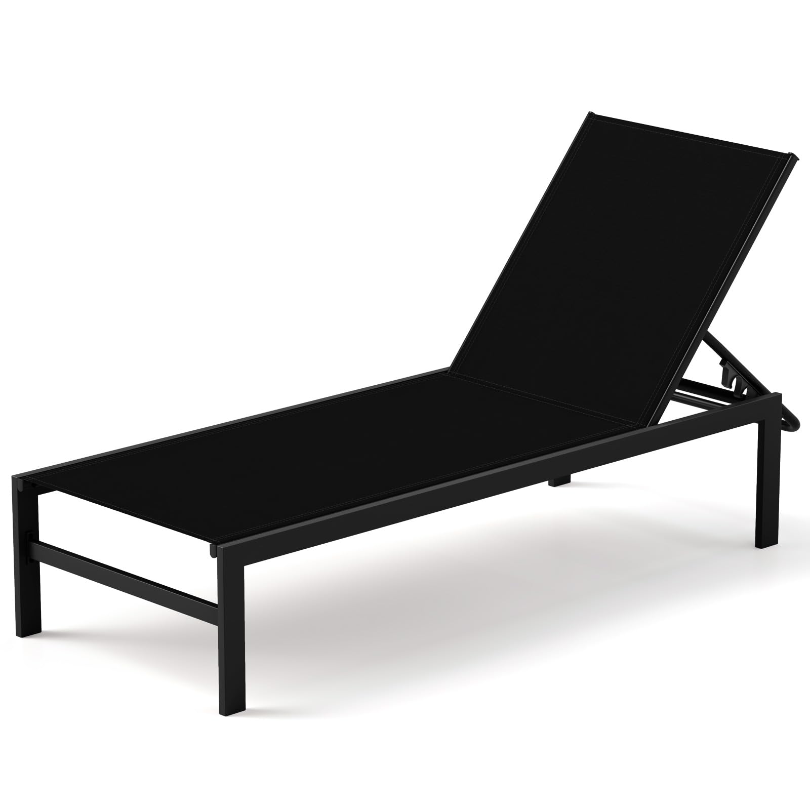 COSTWAY Garden Sun Lounger, 6-Level Adjustable Patio Chaise Lounge Recliner Flat Deck Sunbed, Aluminum Frame Outdoor Sunbathing Seat Reclining Chair for Balcony, Poolside and Beach (Black)