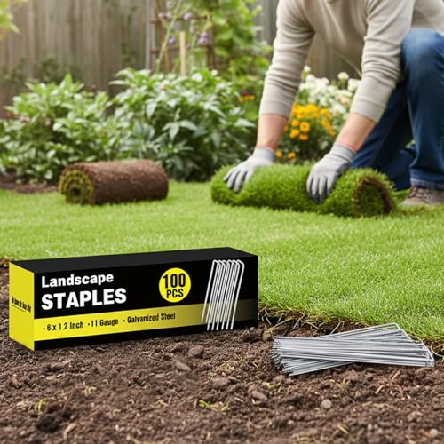 Image of HongWay 100 Pack Landscape Staples, 6 Inch Garden Stakes Galvanized Steel