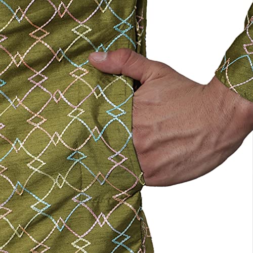 Image of SOJANYA (Since 1958 Men's Silk Blend Kurta Pyjama Set | Multi Embroidered Traditional Ethnic Wear for Navratri, Garba, Puja & Wedding