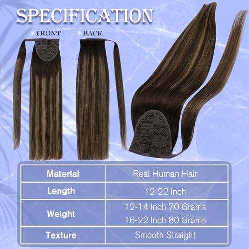 Image of Full Shine Real Human Hair Ponytail Extension, Mocha Brown Long Hair Style