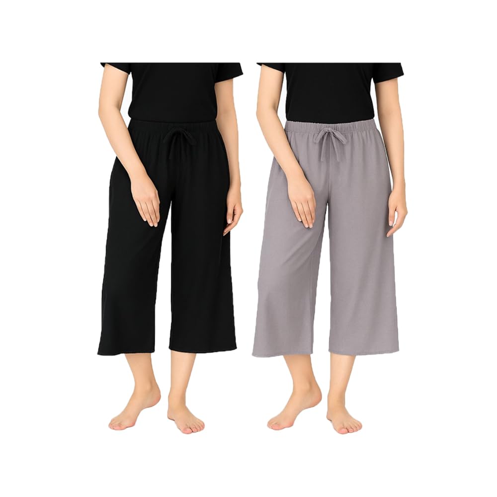 Womens Loosefit Wide Leg Capri For Girls 2Pack Black, Grey-picture-33