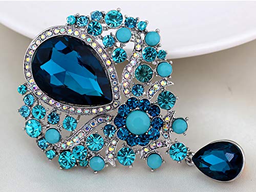 Image of Wedding Bridal Big Crystal Rhinestone Bouquet Brooch Pin for Women (light blue)