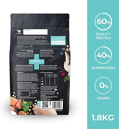 Billy + Margot Grain Free Puppy Dry Dog Food, 1.8kg, All Natural Chicken Recipe with Superfoods for Puppies - Total Satisfaction Promise