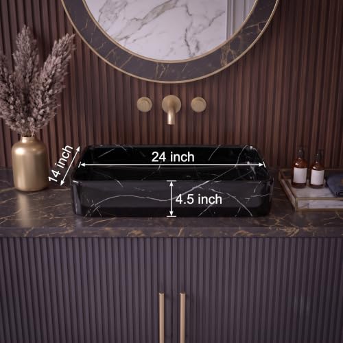 Image of Wash Basin Countertop | Tabletop Ceramic Bathroom Sink | Wash Basin Over Counter | (24 x 14 x 5 Inch) (Black White Stripe)