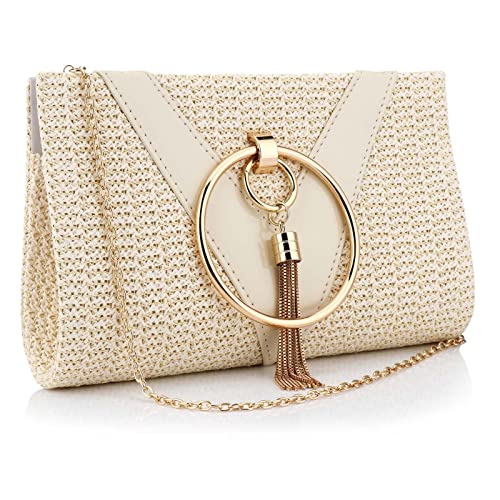 Image of YYW Summer Beach Straw Evening Bag,Straw Clutch Purse Straw Handbag Shoulder Bag Top-handle Bag