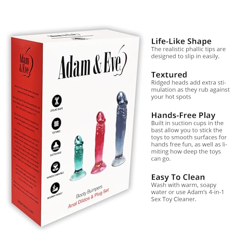 Image of Adam & Eve Booty Bumper Anal Dildos Plug Set, 3 Sizes for Beginners to Advanced, Realistic Flexible Trainer, Suction Cup Base, Hands Free Play, TPE, Waterproof, Durable, Comfortable Backdoor Pleasure