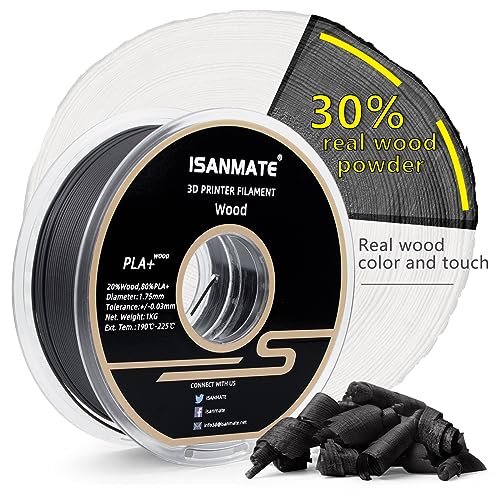 Image of iSANMATE 3D Printer Filament, Ebony Wood PLA Filament 1.75mm, + /- 0.03mm Accuracy, 1kg /Spool (20% Real Wood Fiber)