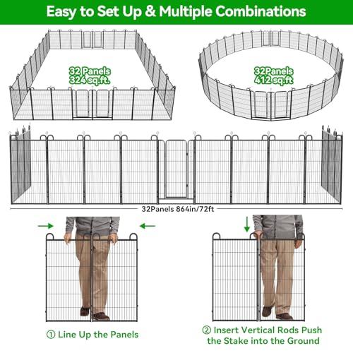 Image of Kfvigoho Dog Playpen Outdoor 32 Piece Panels Heavy Duty Dog Fence 47 inch | Anti-Rust with Doors Portable for RV Camping Yard, Total 71FT, 406 Sq.ft, Snowy Black