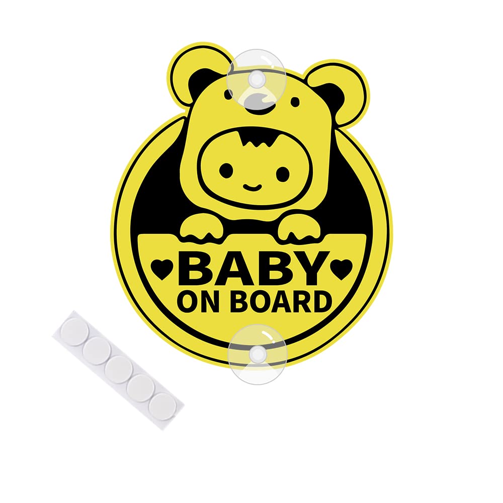 Baby On Board Sticker for Cars, Cute Koala PVC Car Suction Cup Kids On Board Safety Warning Sign for Car Rear Side Window (Suction Cup, Yellow)