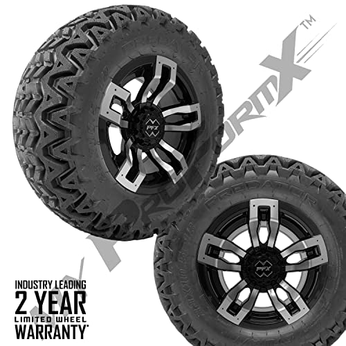ProFormX 12" Velocity Golf Cart Wheels & Tires Combo Package - Set of Four 23x10.5x12 AT Off-road Tire on 12x7 Machine/Black Rim. Fits Club Car, EZGO and Yamaha LIFTED Carts w/Caps