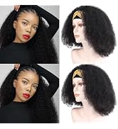 beauty youth 16inch Afro Kinky Curly Headband Human Hair Wigs for Black Women Glueless None Lace ...