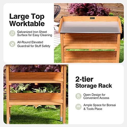 Giantex-Garden-Potting-Bench-Outdoor-Wood-Workstation-Table-with-Galvanized-Steel-Tabletop-5-Hooks-2-Tier-Storage-Shelves-Outside-Work-Station-Potting-Table-with-Raised-Edge-Easy-Assembly Giantex Garden Potting Bench Outdoor Wood Workstation Table with Galvanized Steel Tabletop 5 Hooks 2 Tier Storage Shelves Outside Work Station Potting Table with Raised Edge Easy Assembly