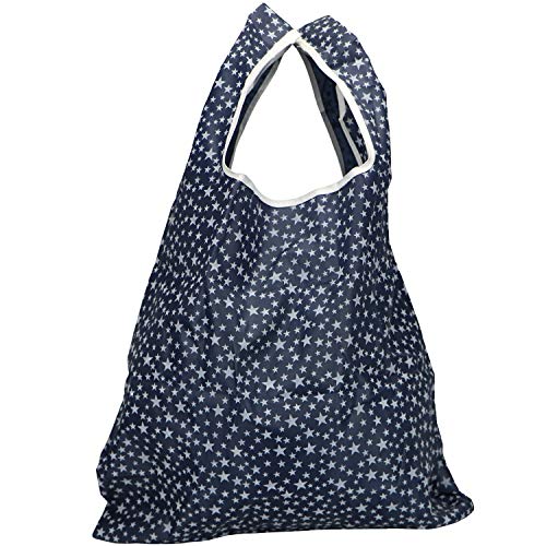 com-four® 3x Bolsa de compras plegable en diferentes colores con rayas - Estrellas y puntos de nylon - Bolsa de compras en una bolsa de transporte (03 piezas - negro. azul. rosa)