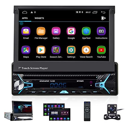 CAMECHO Android 10.0 Single Din Car Stereo Bluetooth Car DVD/CD Player 7 Inch Retractable & Flip-Out Touchscreen Radio Build-in GPS WiFi Support Android iOS Mirror Link with FM/AM/USB/SD/Backup Camera