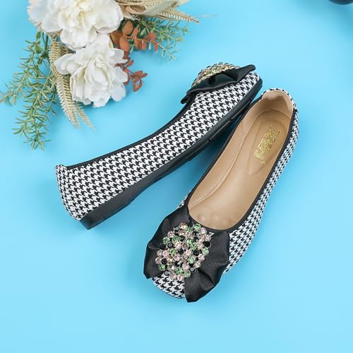 Unifizz Women's Rhinestone Flats SquareToe Flat Heel Wedding Bow Shoes Comfortable Women Dress Shoes3